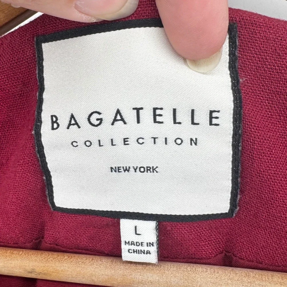 Bagatelle Collection Dark Red Linen Blend Collarless Blazer Jacket Womens L - Picture 4 of 11